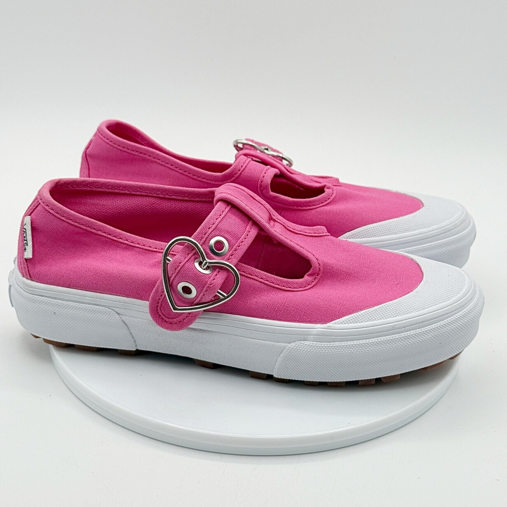 Vans Mary Jane Buckle Shoe Size 5 Womens Pink Heart Buckle Canvas - new no box